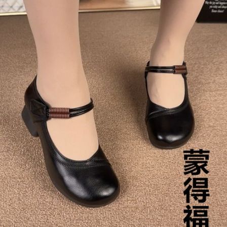 防滑舒适软底透气粗跟圆头春秋妈妈单鞋复古女鞋