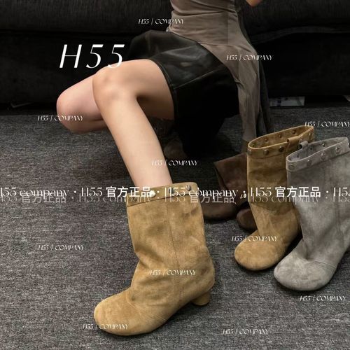苔眠之间-亚裔野生感高跟阔筒靴4.5cm03-3667【N】主图