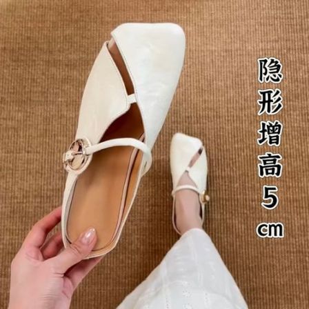 羊皮版～内增高5cm镂空半拖鞋平底夏季外穿包头复古女鞋春夏凉拖鞋