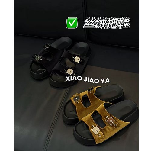 现货XIAOJIAOYA【丝绒拖鞋】“轻奢高级感舒适百搭丝绒拖鞋”(跟高4）主图