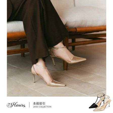 73hours女鞋本能吸引2026春季新款尖头细跟高跟鞋女后空包头凉鞋