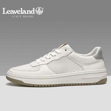 Leaveland/枫叶春夏季小白鞋鞋子男鞋男透气圆头网面运动增高板鞋