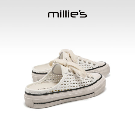 MILLIE'S/妙丽休闲风镂空网面包头半拖鞋女外穿系带2026秋季新款