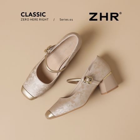 ZHR则则玛丽珍女鞋2026新款中式国风复古一字扣增高粗跟浅口单鞋