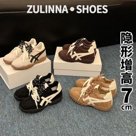 7cm内增高德训鞋女2025秋冬季新款厚底百搭拼接休闲运动阿甘鞋