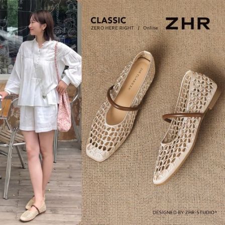 ZHR/则则平底单鞋女夏季2026新款镂空透气法式玛丽珍女鞋软底凉鞋