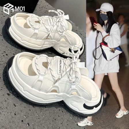 M01欧洲站半拖鞋女夏季外穿2026爆款超火运动老爹鞋镂空鱼嘴凉拖