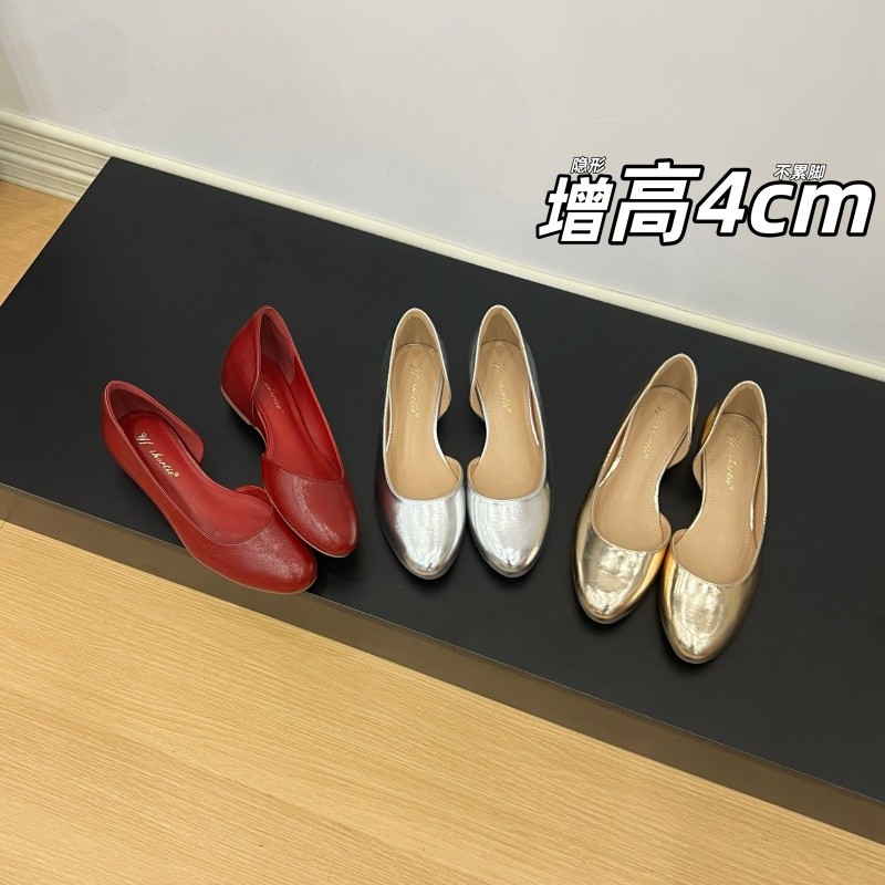 圆头浅口侧空平底鞋女新款透气百搭休闲芭蕾风软底内增高女鞋主图
