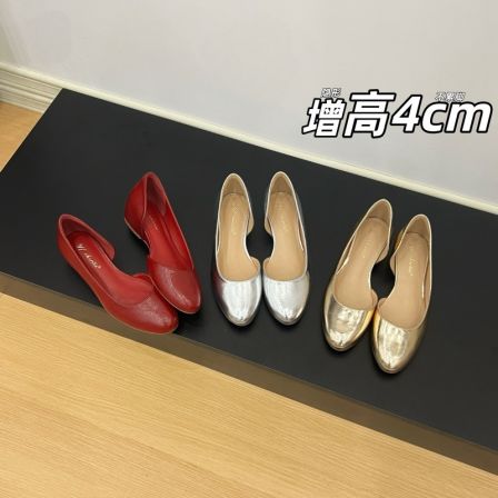 圆头浅口侧空平底鞋女新款透气百搭休闲芭蕾风软底内增高女鞋