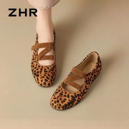 ZHR/则则真牛毛玛丽珍鞋女夏季法式复古交叉带浅口软底平底单鞋Z