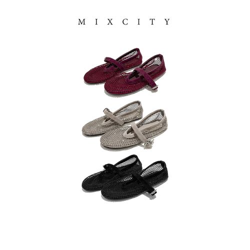 【MIXCITY亚楠家】真皮网纱水晶钻镂空玛丽珍渔网鞋10020主图