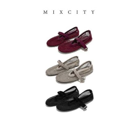 【MIXCITY亚楠家】真皮网纱水晶钻镂空玛丽珍渔网鞋10020