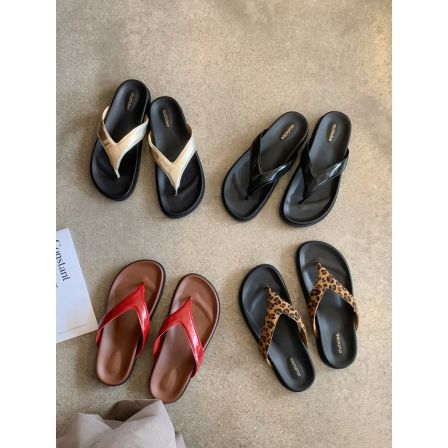 【直播间微瑕】葡萄妈studiolee 3cm~ 皮面夹趾豹纹沙滩人字拖鞋女