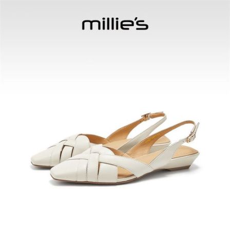 MILLIE'S/妙丽女鞋羊皮软底包头凉拖鞋夏季新款舒适不累脚平底鞋