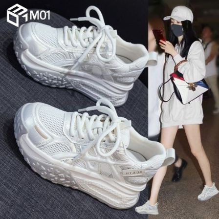 M01网面透气阿甘鞋女夏季薄款2026轻便厚底内增高运动休闲老爹鞋