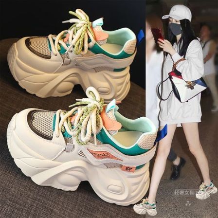 潮牌网红厚底老爹鞋女2026夏季百搭网面透气8cm运动休闲小白鞋子