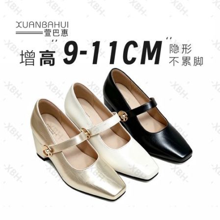 【舒适增高9-11cm~】增高法式复古玛丽珍鞋春夏通口高跟单鞋5015