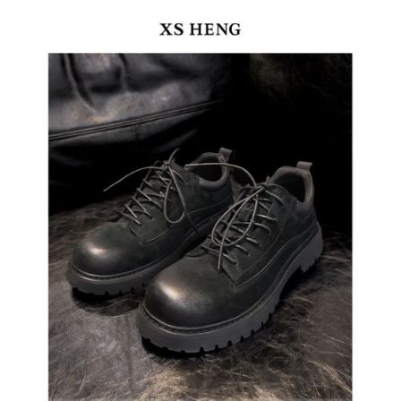 春夏系列/新款复古磨砂亮皮拼接厚底增高男百搭系带低帮皮鞋#805