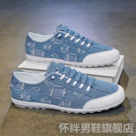 帆布男鞋夏季新款透气百搭休闲板鞋青少年一脚蹬运动轻便软底布鞋