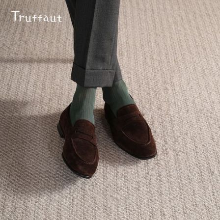 Truffaut反绒皮便士乐福鞋男英伦磨砂真皮一脚蹬男鞋夏季休闲皮鞋