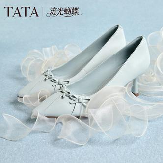 【粉彩风】TATA他她2026春新款百搭气质高跟鞋尖头中高单鞋UZG03AQ6