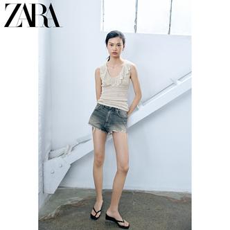 ZARA26夏季新款 女鞋 黑色带饰夹脚方头坡跟凉鞋 2341710 800主图
