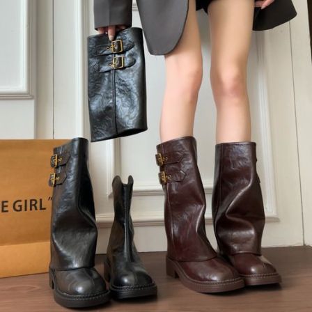 暮秋秋可拆卸两穿厚底裤管靴女2026秋冬新款堆堆靴增高显瘦骑士靴