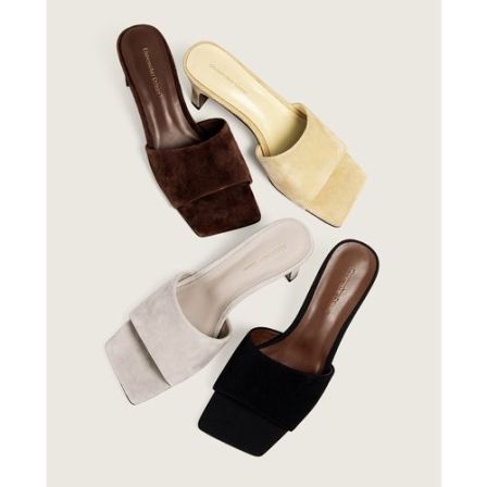 Shoemaker Queen极简百搭一字拖露趾方头高跟凉拖鞋女外穿