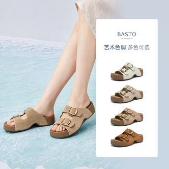 百思图2026厚底勃肯鞋时尚简约复古户外休闲女拖鞋D5137BT6