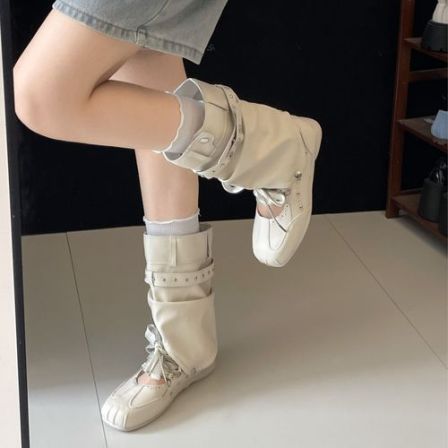 复古西部风平底靴子女2026新款配裙子软底韩系百搭玛丽珍两穿单鞋