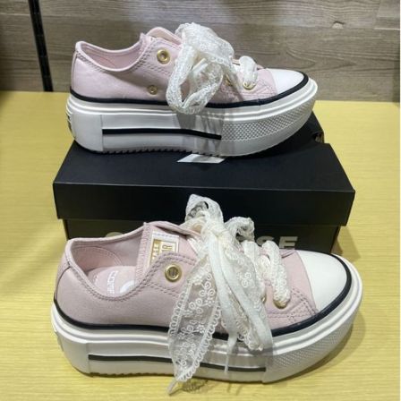 Converse匡威樱花粉厚底帆布鞋女低帮系带休闲板鞋增高A20781C