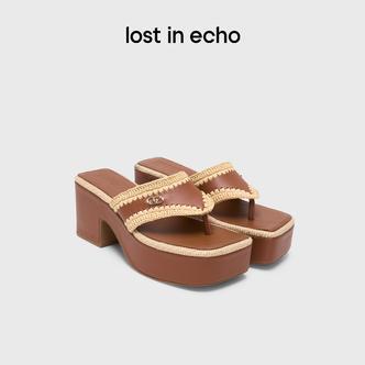 lost in echo2026年夏季新款度假风编织夹脚厚底粗跟增高凉拖女