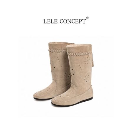 LELE CONCEPT丨气质减龄设计感高级镂空平底中筒靴UX26C0270W