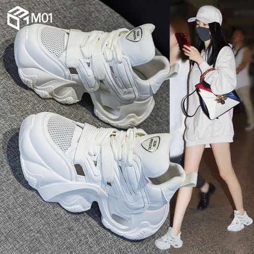 M01夏季镂空小白鞋女2026爆款厚底小个子增高轻便休闲运动老爹鞋主图
