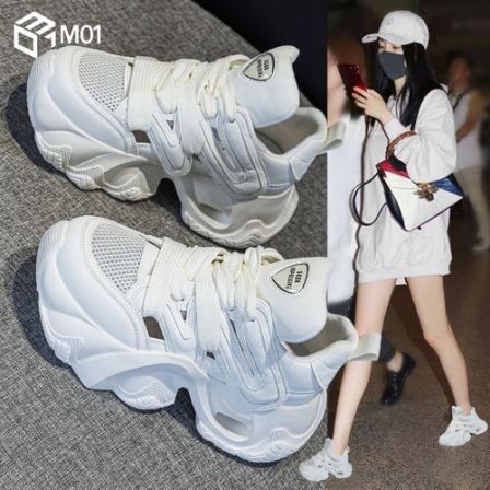 M01夏季镂空小白鞋女2026爆款厚底小个子增高轻便休闲运动老爹鞋