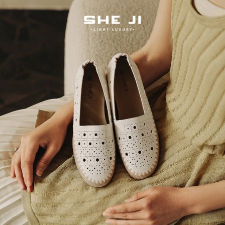 SHEJI奢季 冲孔小牛皮不磨脚舒适渔夫鞋女可弯折