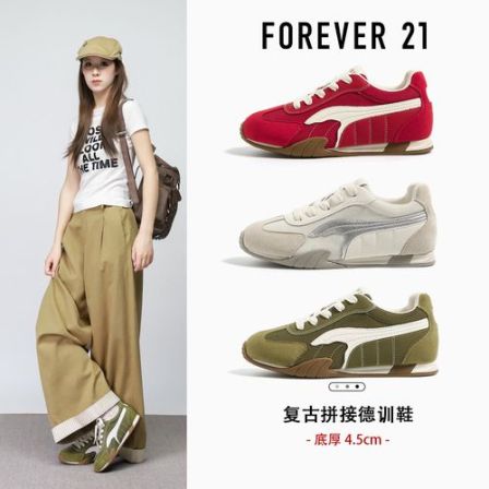 F21 厚底增高德训鞋女夏季透气百搭复古休闲运动显脚小鞋子