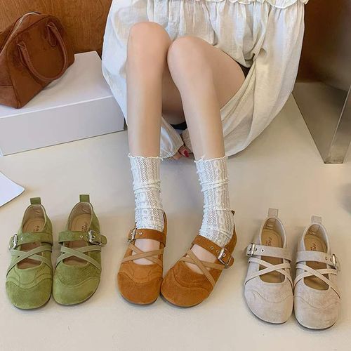 25017大码女鞋绒面单鞋芭蕾玛丽珍浅口软底百搭气质显脚小舒适主图