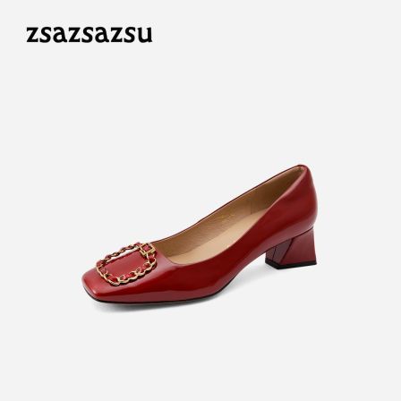 莎莎苏春夏方扣高跟一脚蹬舒适通勤单鞋搭配裙子专用鞋ZA65131-11