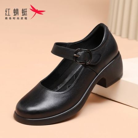 红蜻蜓女玛丽珍鞋2026春夏新款粗高跟真皮真皮舒适通勤中年妈妈鞋