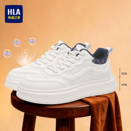 【7公分增高】HLA/海澜之家男鞋透气板鞋国风刺绣休闲鞋厚底小白鞋