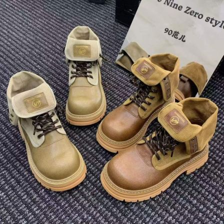 广州欧货【大舌头靴】早秋新款5cm气质百搭松糕马丁靴8809