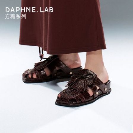 DAPHNELAB方糖系列翻舌舒适拖新款方头包头穆勒拖鞋坡跟凉拖鞋