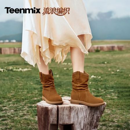 天美意2026冬新款商场同款厚底复古百搭显瘦女西部靴BL752DZ6