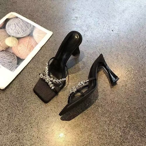 夏日繁星bling闪闪水钻高跟鞋气质方头马蹄跟高级感拖鞋女鞋外穿主图
