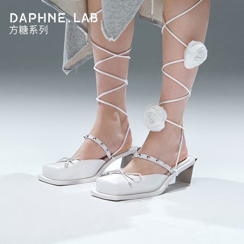 曾雪瑶同款DAPHNELAB方糖系列高跟一字拖腿环绑带穆勒拖凉鞋黑色主图