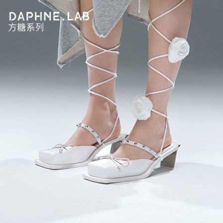 曾雪瑶同款DAPHNELAB方糖系列高跟一字拖腿环绑带穆勒拖凉鞋黑色