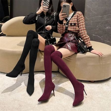 过膝长靴女2026年春新款时尚袜靴秋冬高筒靴尖头细弹力长筒瘦瘦靴