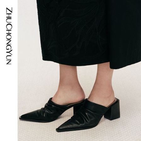 ZHUCHONGYUN2026秋新款包头半拖鞋粗跟穆勒鞋C2GB34204