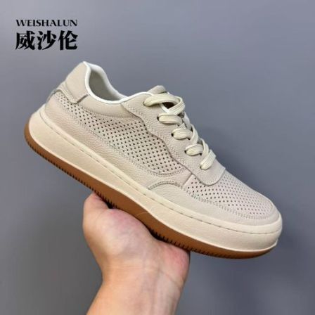 打孔款夏季头层牛皮休闲软底舒适经典百搭透气时尚小白鞋男鞋